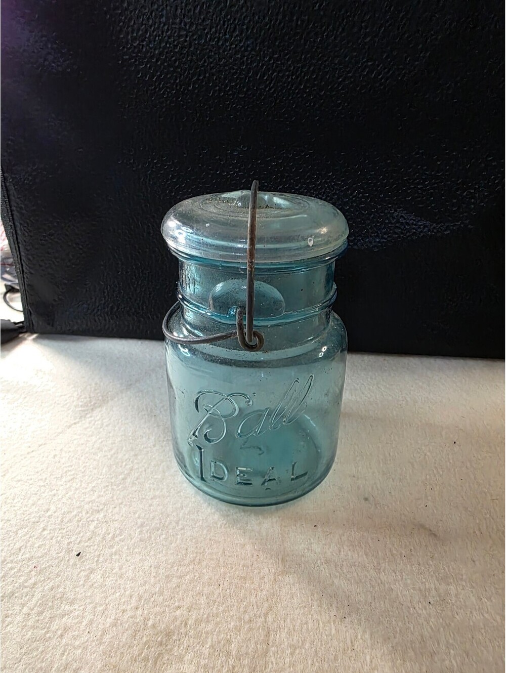 Antique Ball Ideal Aqua Blue Pint Canning Jar Glass Lid Wire Bail